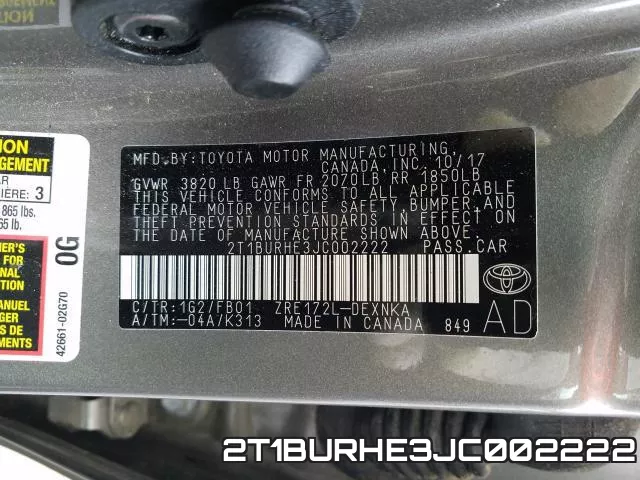 2T1BURHE3JC002222 фото 2