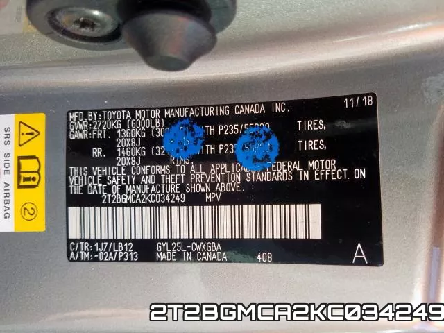 2T2BGMCA2KC034249 фото 2
