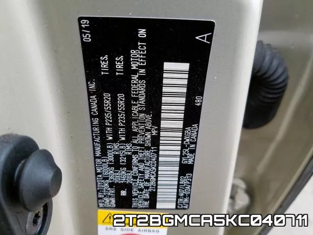 2T2BGMCA5KC040711 фото 2