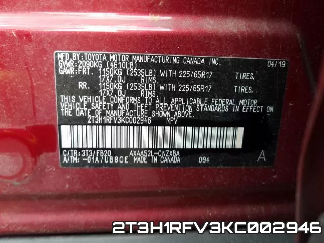 2T3H1RFV3KC002946 фото 2