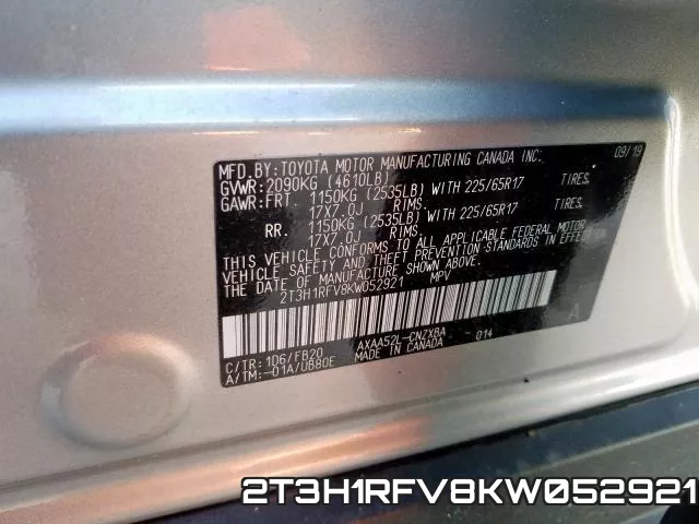 2T3H1RFV8KW052921 фото 2