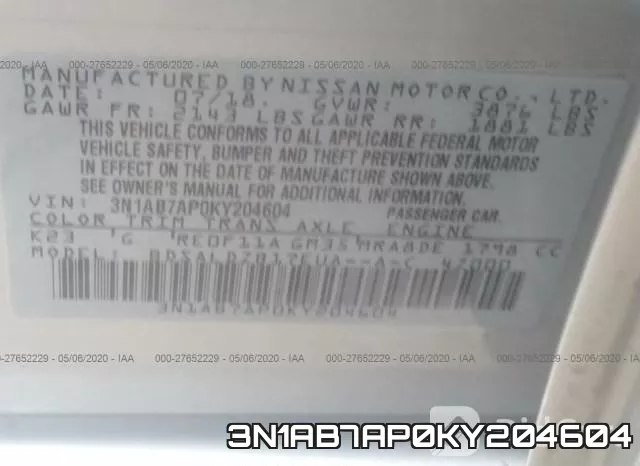 3N1AB7AP0KY204604 фото 10