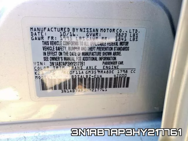 3N1AB7AP3HY217761 фото 2