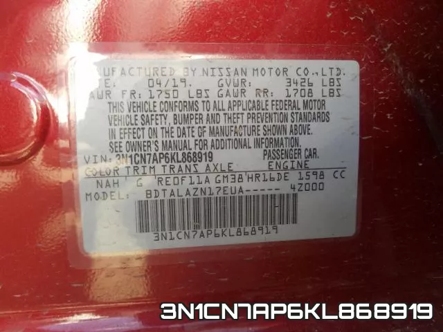 3N1CN7AP6KL868919 фото 2