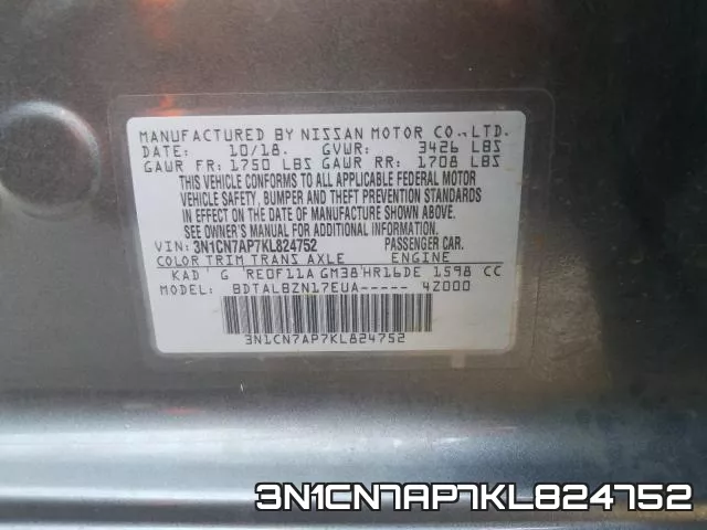 3N1CN7AP7KL824752 фото 2