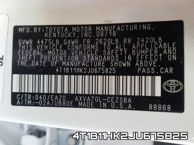 4T1B11HK2JU675825 фото 2