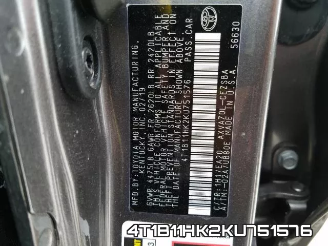 4T1B11HK2KU751576 фото 2