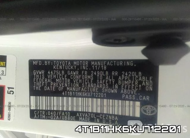 4T1B11HK6KU712201 фото 9