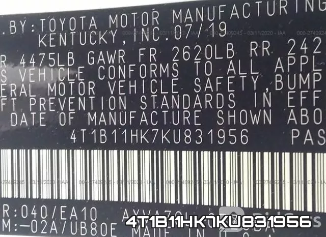 4T1B11HK7KU831956 фото 10