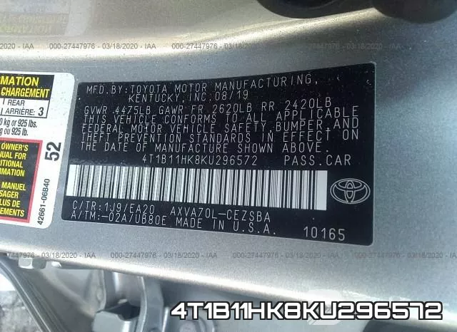 4T1B11HK8KU296572 фото 10