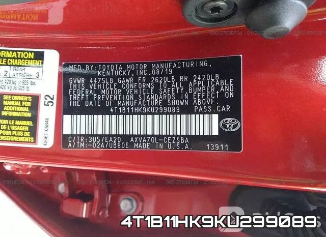 4T1B11HK9KU299089 фото 10