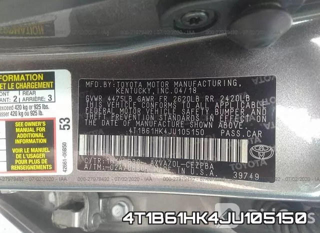 4T1B61HK4JU105150 фото 10