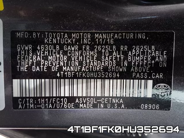 4T1BF1FK0HU352694 фото 2