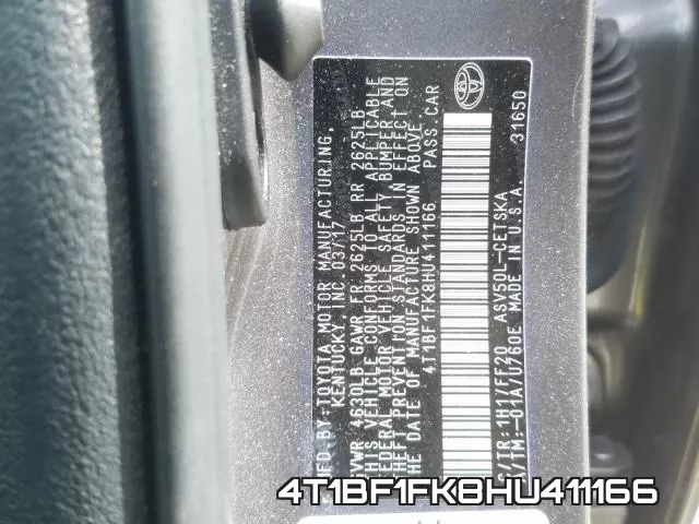 4T1BF1FK8HU411166 фото 2