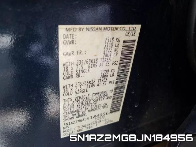 5N1AZ2MG8JN184956 фото 2
