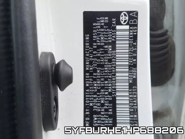 5YFBURHE1HP688206 фото 2