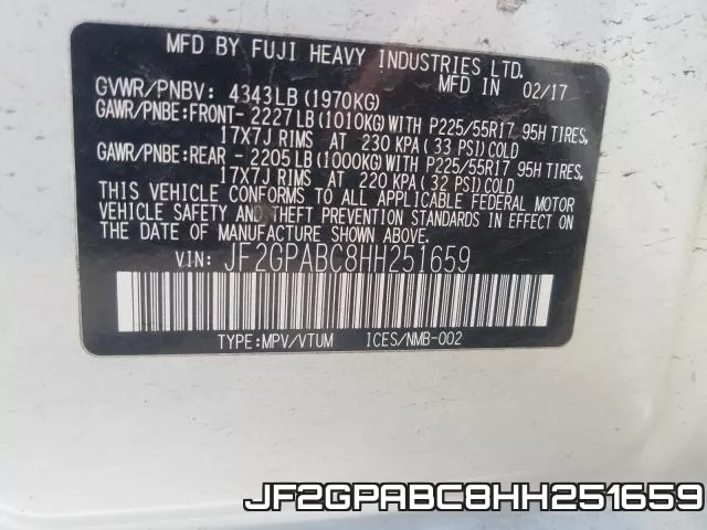 JF2GPABC8HH251659 фото 2