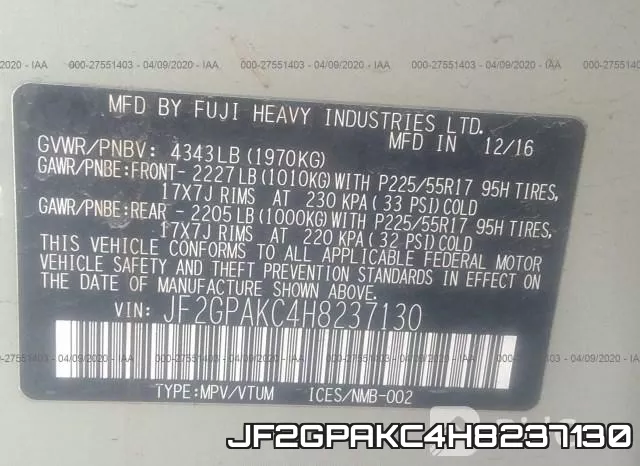 JF2GPAKC4H8237130 фото 10