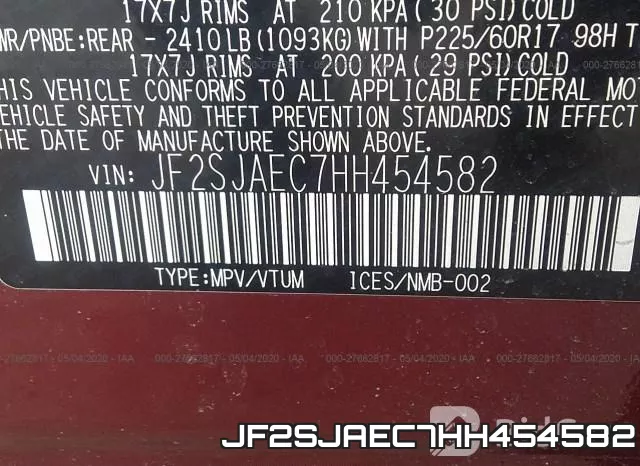 JF2SJAEC7HH454582 фото 10