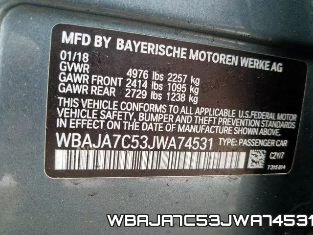 WBAJA7C53JWA74531 фото 2