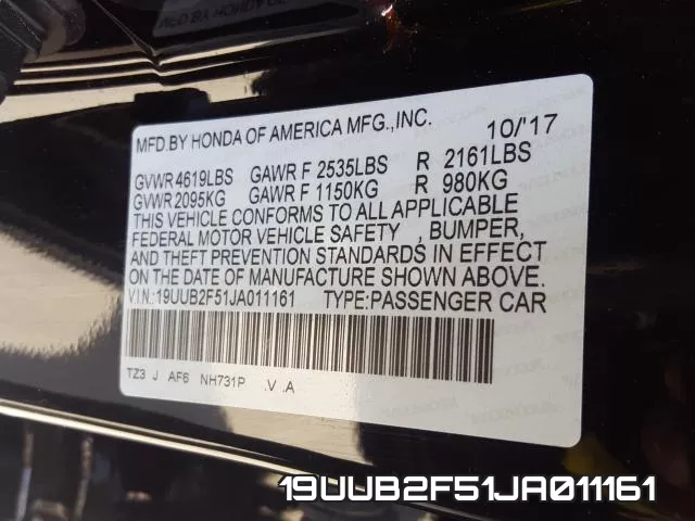 19UUB2F51JA011161 фото 2