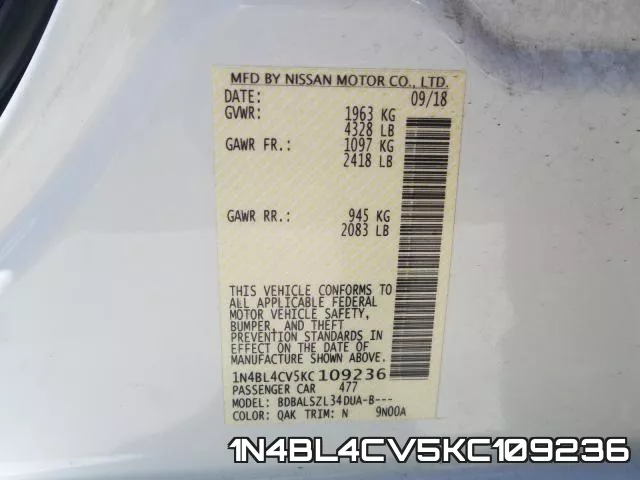 1N4BL4CV5KC109236 фото 2