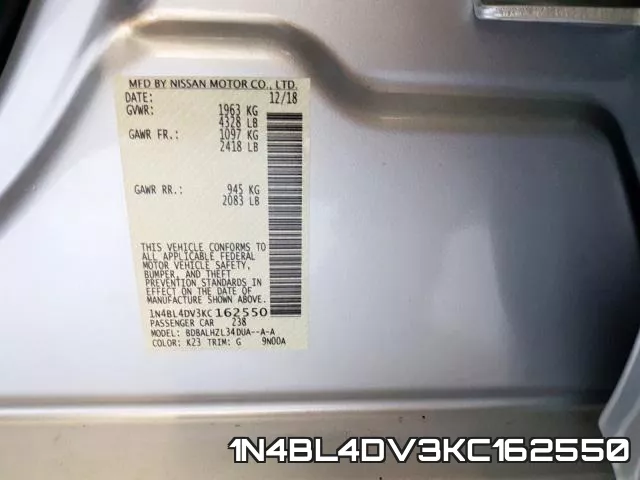 1N4BL4DV3KC162550 фото 2