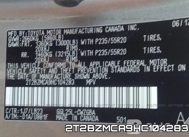 2T2BZMCA9HC104283 фото 10