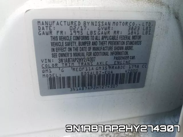 3N1AB7AP2HY274307 фото 2