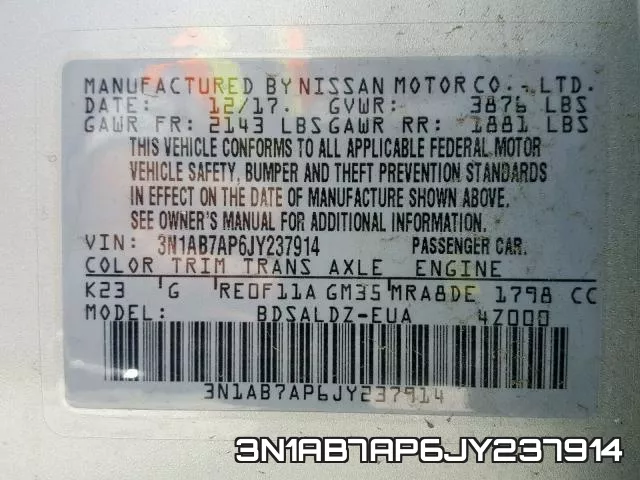 3N1AB7AP6JY237914 фото 2