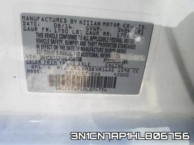 3N1CN7AP1HL806756 фото 2