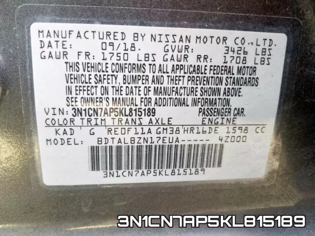 3N1CN7AP5KL815189 фото 2