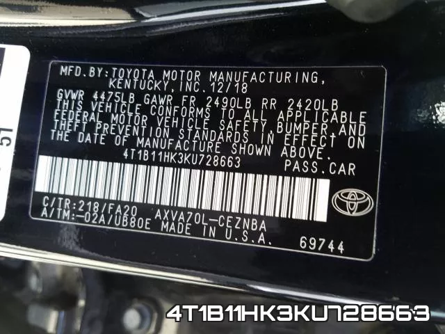 4T1B11HK3KU728663 фото 2
