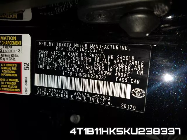4T1B11HK5KU238337 фото 2
