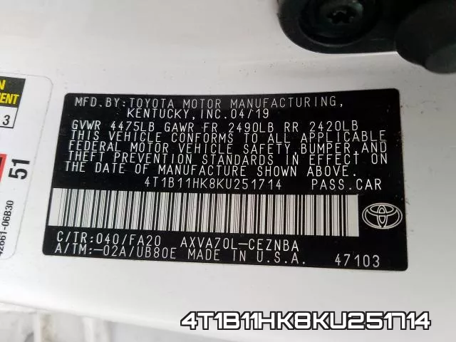 4T1B11HK8KU251714 фото 2