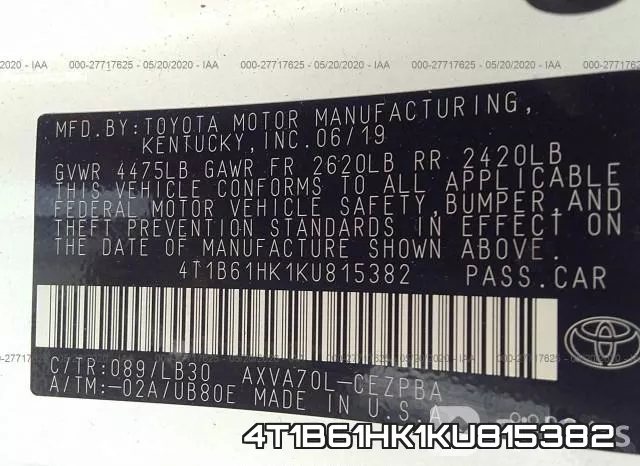 4T1B61HK1KU815382 фото 10