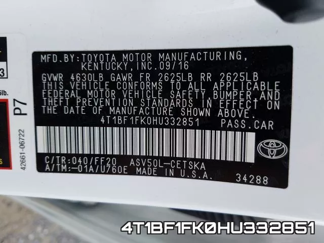 4T1BF1FK0HU332851 фото 2
