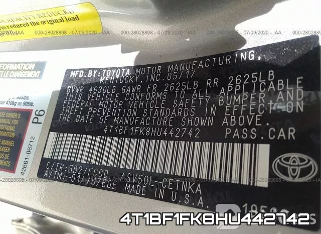 4T1BF1FK8HU442742 фото 10