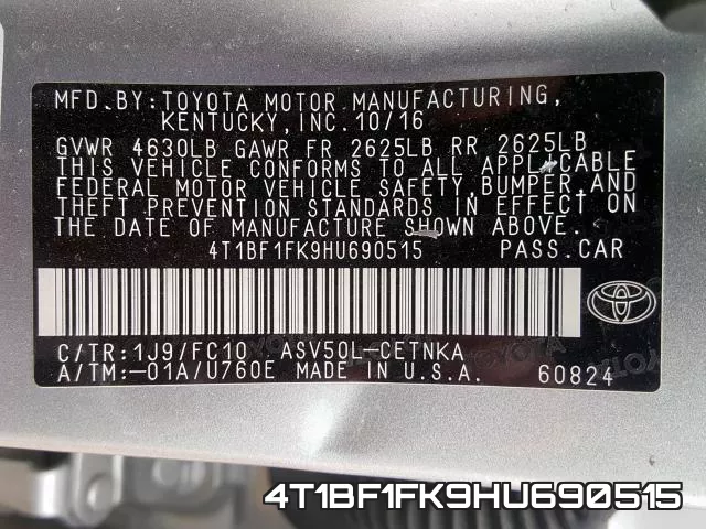 4T1BF1FK9HU690515 фото 2