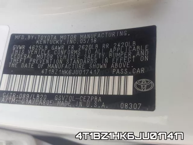 4T1BZ1HK6JU017417 фото 2