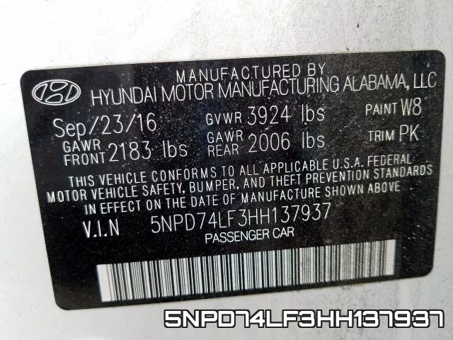 5NPD74LF3HH137937 фото 2