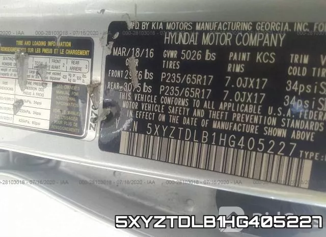 5XYZTDLB1HG405227 фото 10