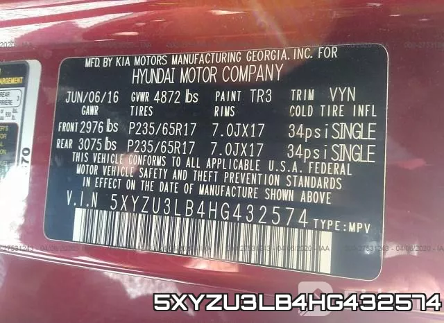 5XYZU3LB4HG432574 фото 10