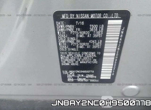 JN8AY2NC0H9500778 фото 10