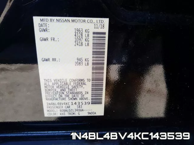 1N4BL4BV4KC143539 фото 2