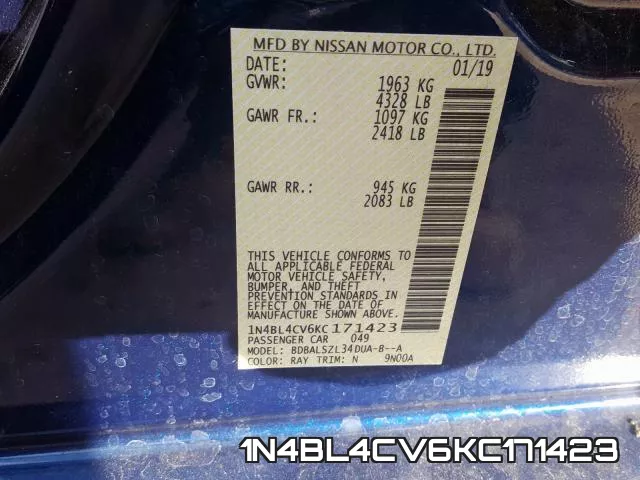 1N4BL4CV6KC171423 фото 2