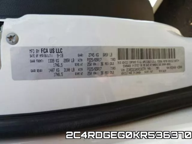 2C4RDGEG0KR536370 фото 2
