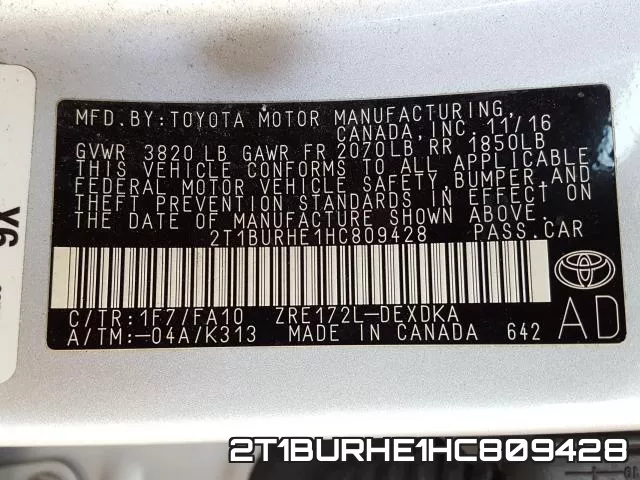 2T1BURHE1HC809428 фото 2