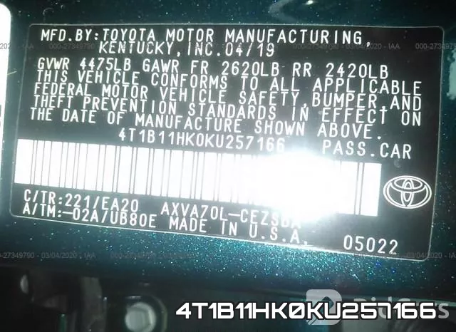 4T1B11HK0KU257166 фото 10