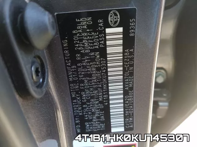 4T1B11HK0KU745307 фото 2